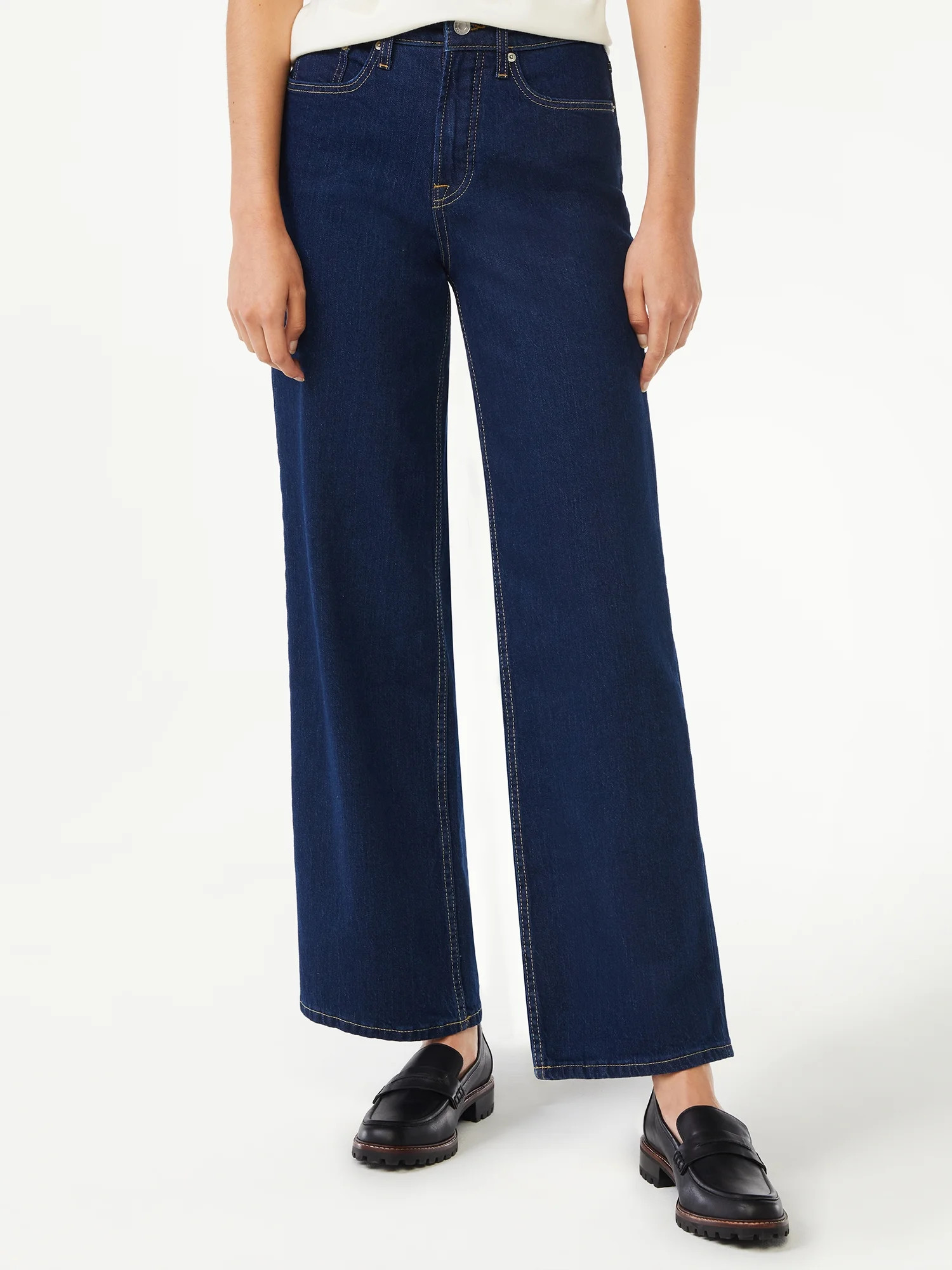 Free Assembly Women's High Rise 70’S Full Wide Leg Straight Jeans - Walmart.com | Walmart (US)