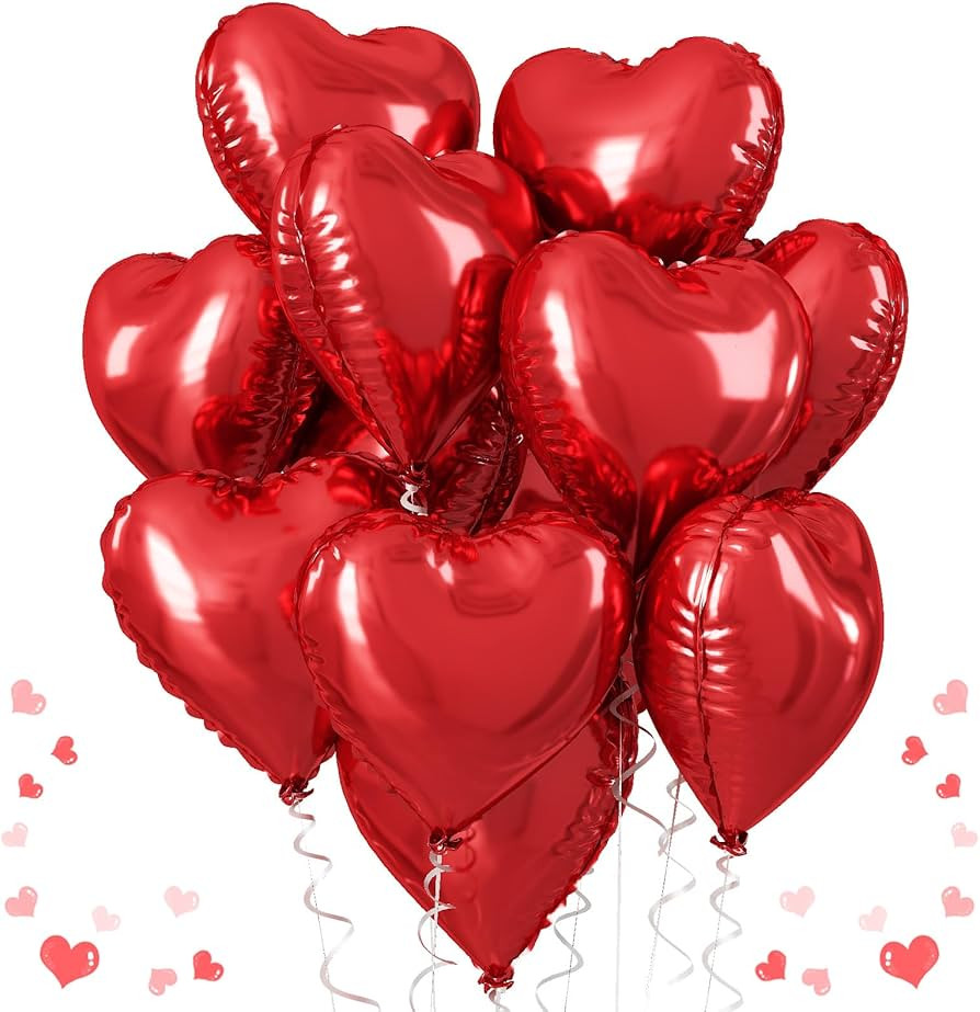 Red Heart Balloons, 18 Inch Metallic Red Foil Balloon Helium 10Pcs Large Ruby Heart Shape Foil Ba... | Amazon (US)