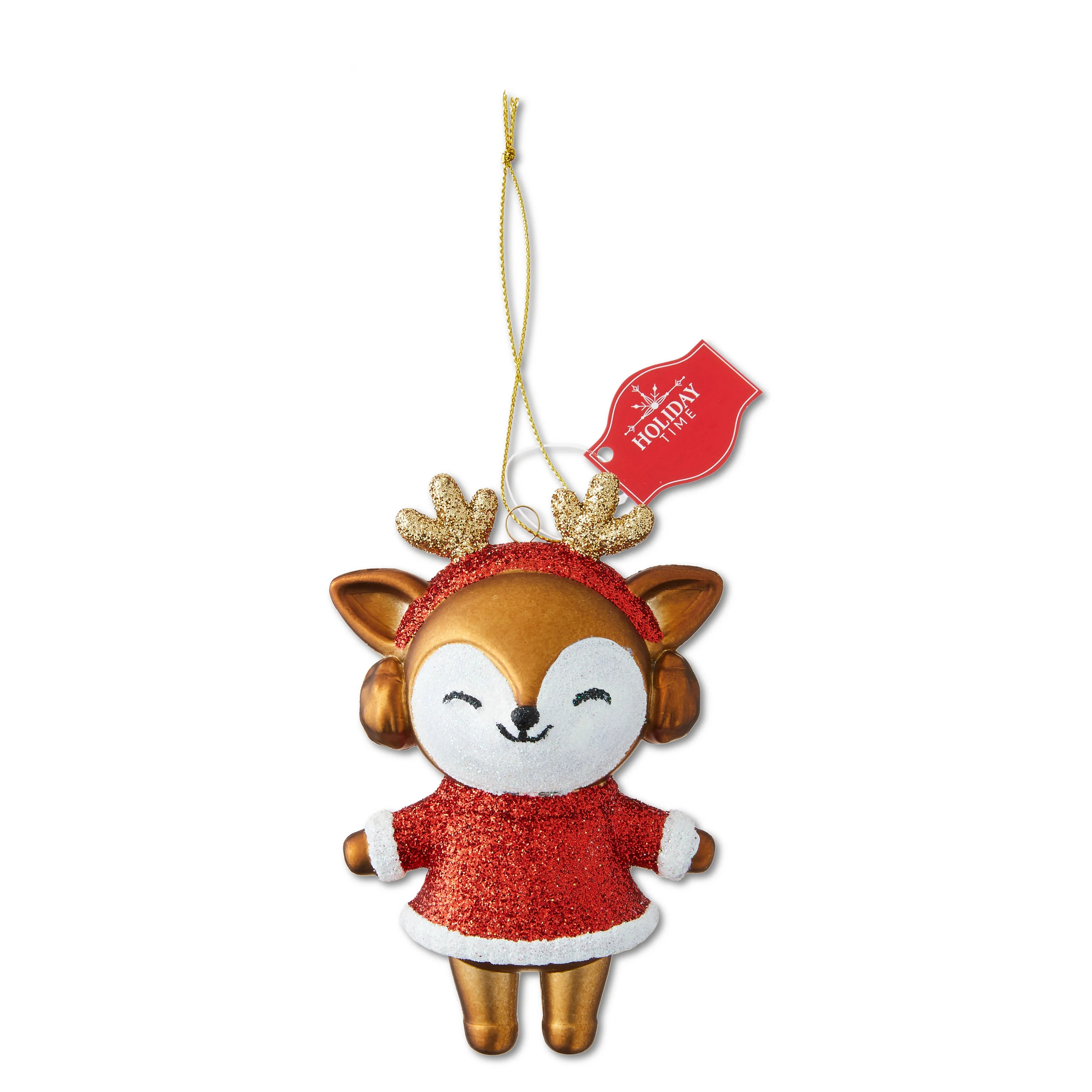Red and White Plastic Glitter Reindeer Christmas Ornament, 4.5", by Holiday Time | Walmart (US)