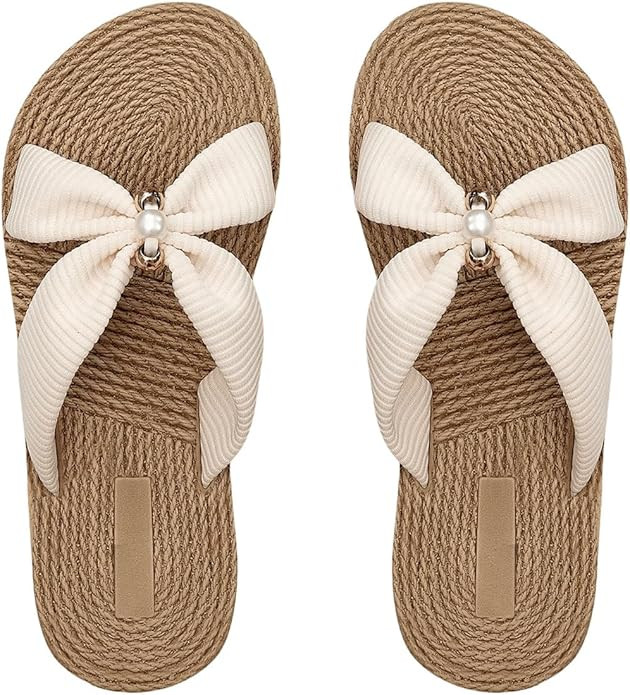 OYOANGLE Women's Criss Cross Straps Straw Sandals Open Toe Flat Casual Beach Sandals | Amazon (US)