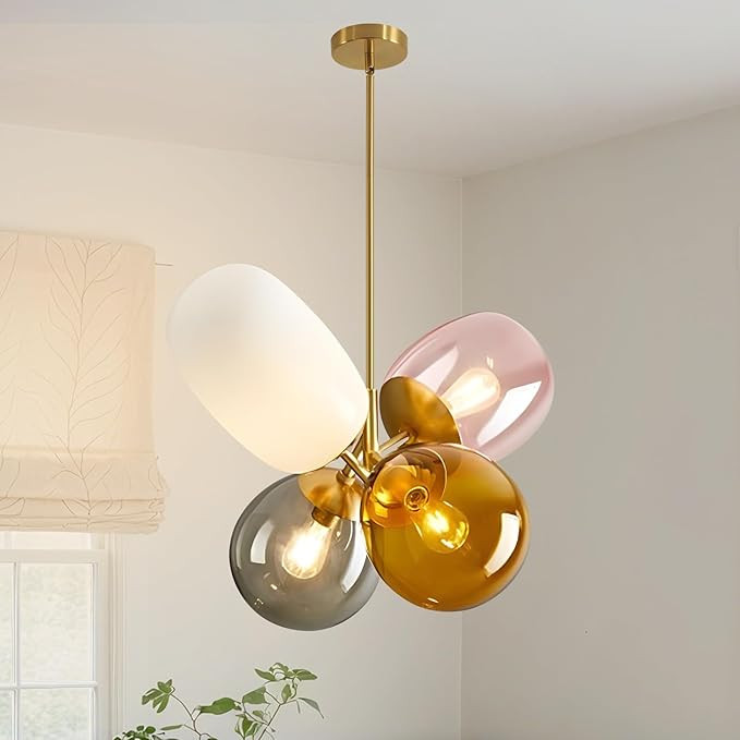 KCO Lighting Modern Colorful Pendant Light Gold Globe Pendant Lighting Stained Glass Balloon Chan... | Amazon (US)