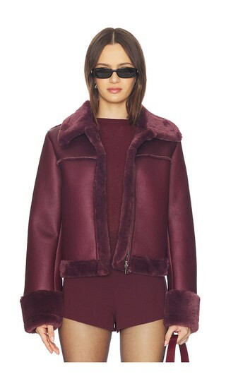 superdown Sasha Faux Leather Jacket in Burgundy. - size XS | Revolve Clothing (Global)