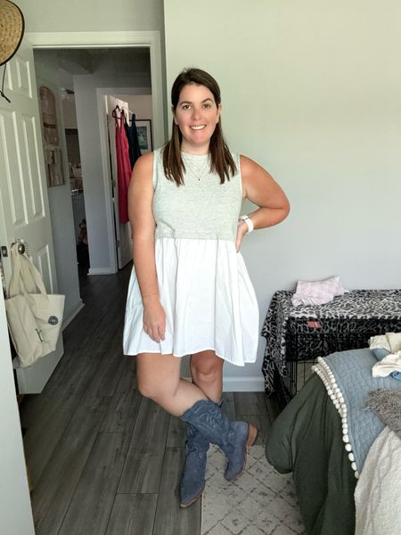 What should I wear to the Luke Combs concert?! 

Look 1: I love this combination! The grey and white dress with the blue Annie boots is the cutest look! The dress is from Fig & Willow and it runs TTS! The boots are Tecovas, they come in several color options and run TTS!  

#LTKshoecrush #LTKmidsize #LTKstyletip