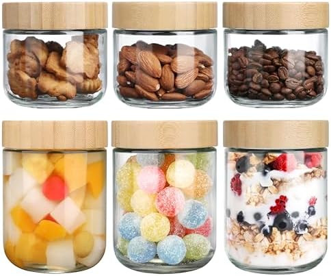 OcePor 6 Pack Glass Jars with Bamboo Lids, Over Night Oats Container with Airtight Lid, Glass Sna... | Amazon (US)
