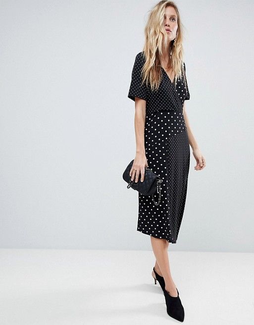 Out of stockASOS Midi Wrap Dress in Mixed Polka Dot with Asymmetric HemMORE FROM: | ASOS US