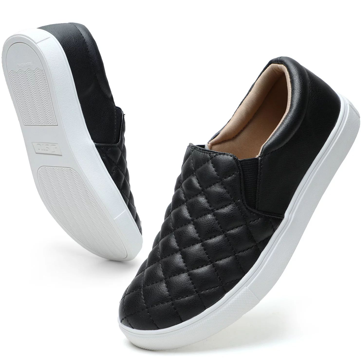 STQ Women's Slip on Sneakers Platform Walking Shoes Casual Loafers Black US 6 - Walmart.com | Walmart (US)