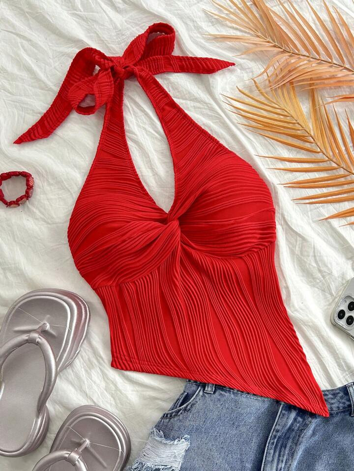 Soleia Sexy Casual Halter Twist Low-Hem Fitted Camisole | SHEIN