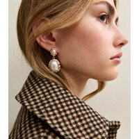 Gold Tone Vintage Look Oval Faux Pearl Drop Earrings New Look | New Look (UK)