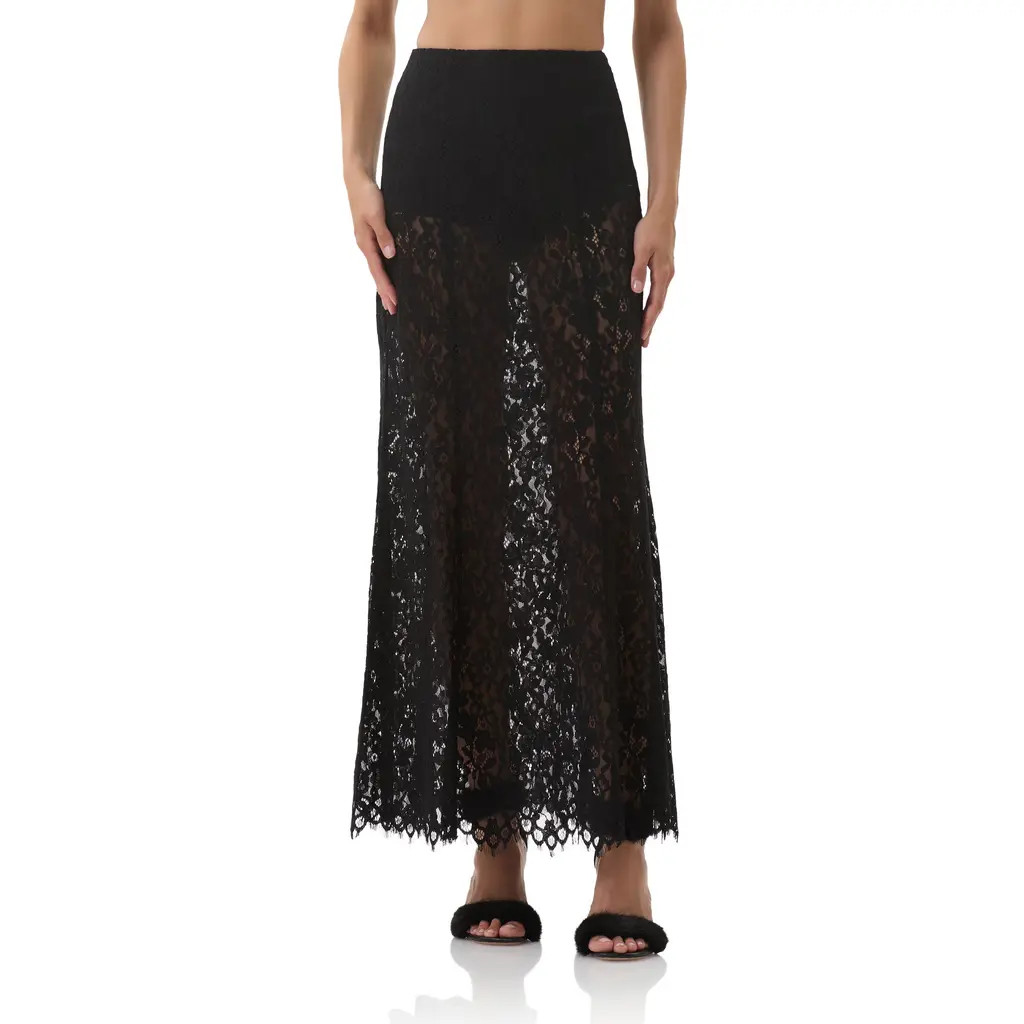 AFRM Oxford Semisheer Lace Maxi Skirt in Noir at Nordstrom Rack, Size Small | Nordstrom Rack