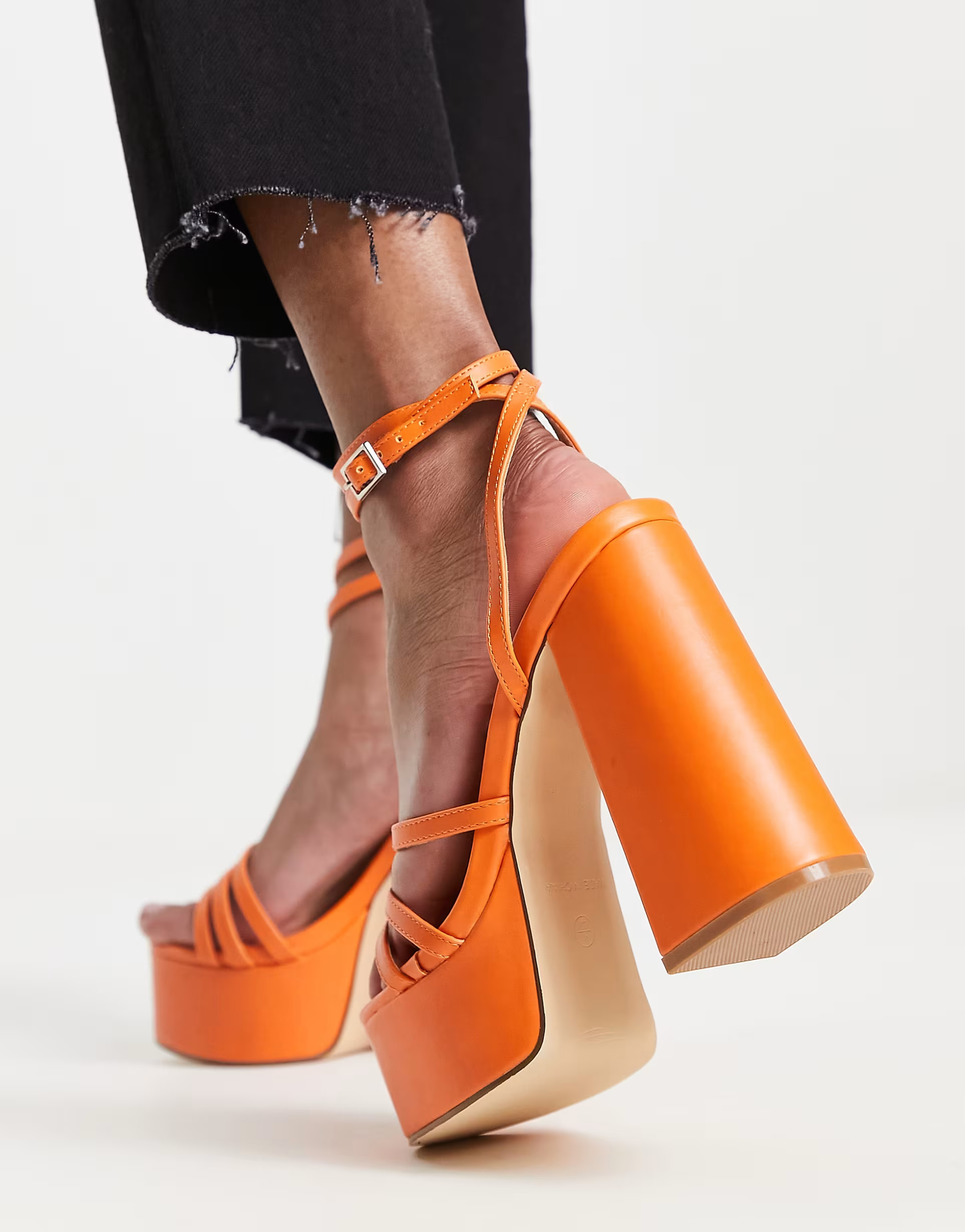 Truffle Collection Wide Fit strappy platform sandals in orange | ASOS (Global)