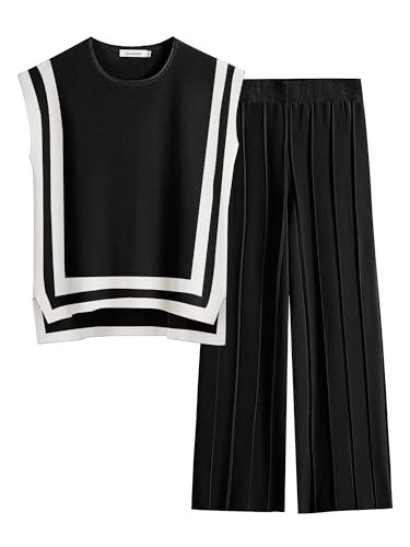 ANRABESS Two Piece Outfits for Women Summer Sweater Sets Knit Pullover Tops Elastic Waisted Pants... | Amazon (US)