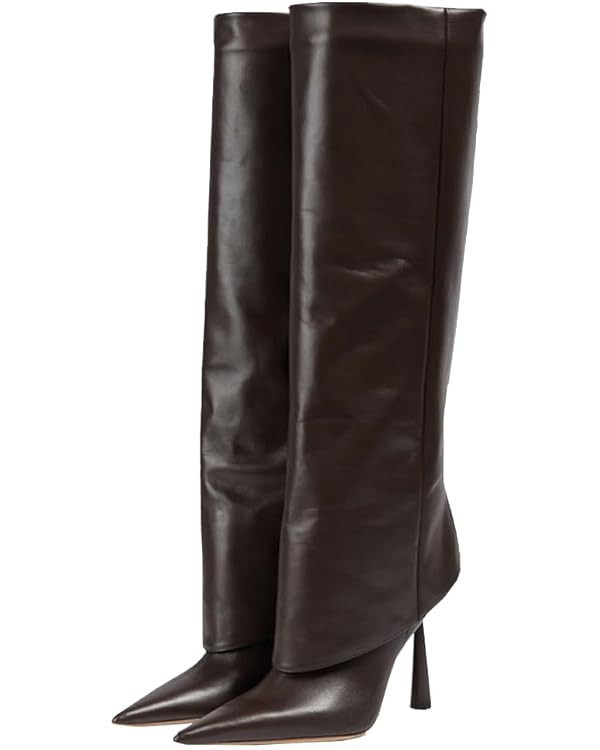 Kluolandi Women's Crocodile Knee High Boots Stiletto High Heel Fold Over Boots Sexy Pointed Toe P... | Amazon (US)