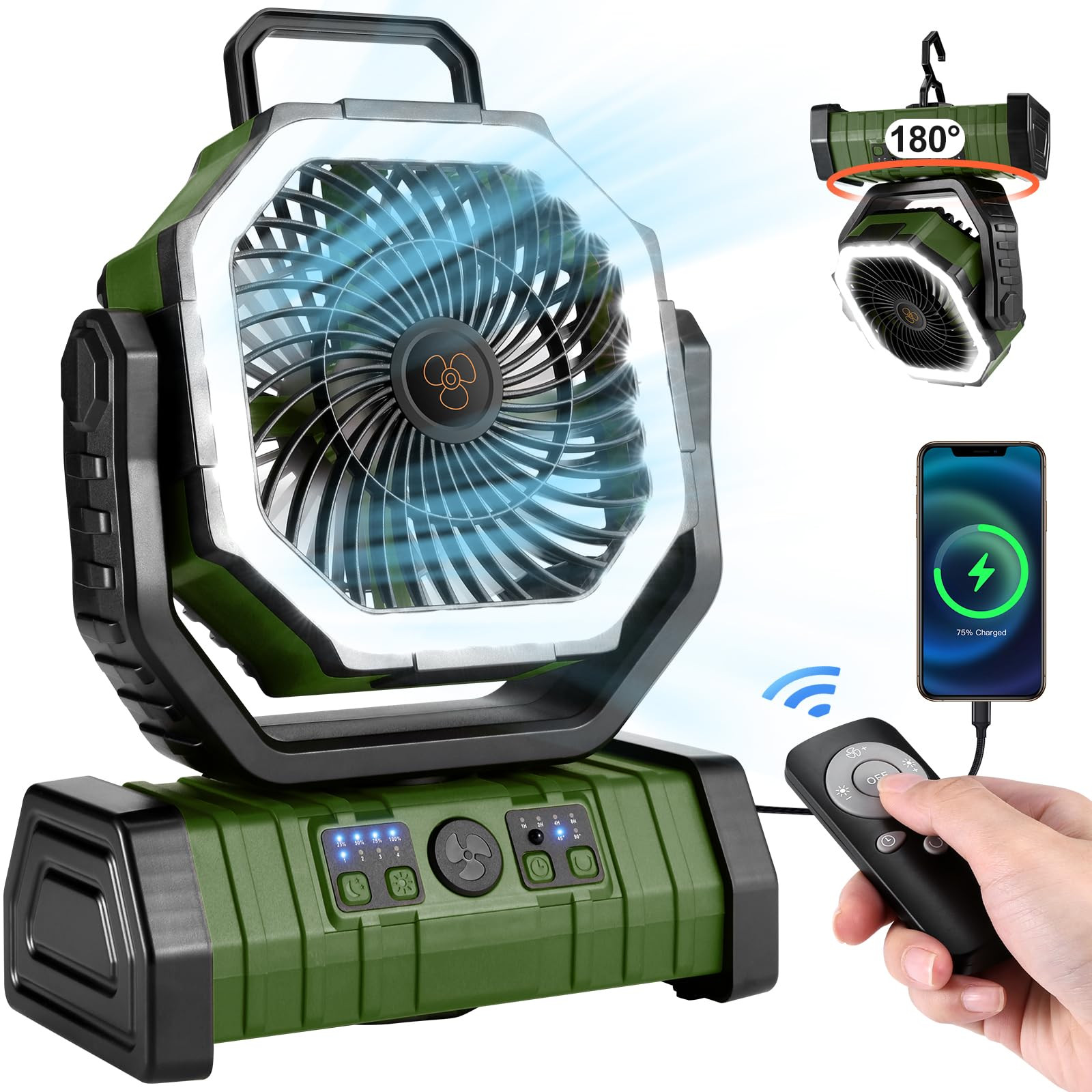 Odoland 30000mAh Camping Fan with LED Lantern, Rechargeable Battery Operated Oscillating Fan with... | Amazon (US)