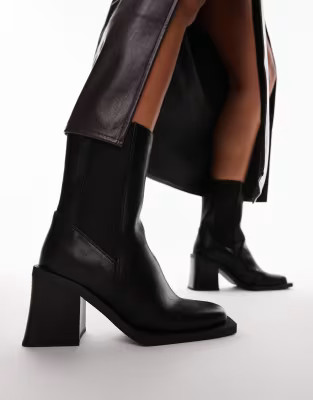 Topshop Wide Fit Nisha block heeled chelsea boots in black | ASOS (Global)