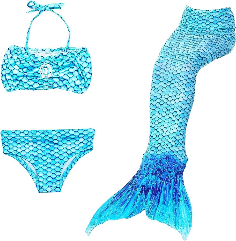 Girls Mermaid Bathing Suit Swimwear Swimsuit Swimming Bikini 3pcs Set | Amazon (US)