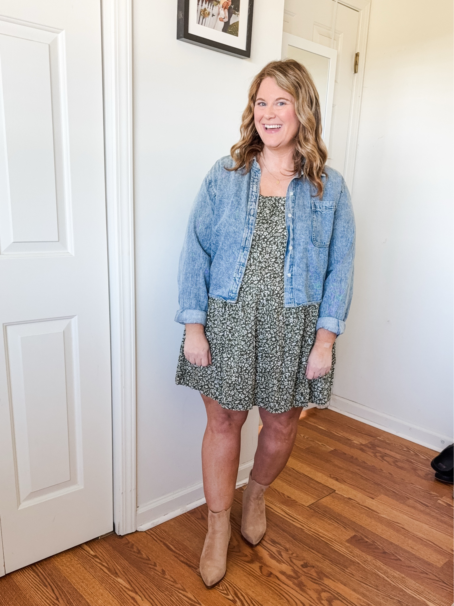 Midsize belly friendly Fall outfit! Wearing a large in the dress.  Denim shirt is older but linked similar  

#LTKMidsize #LTKFindsUnder50 #LTKSeasonal
