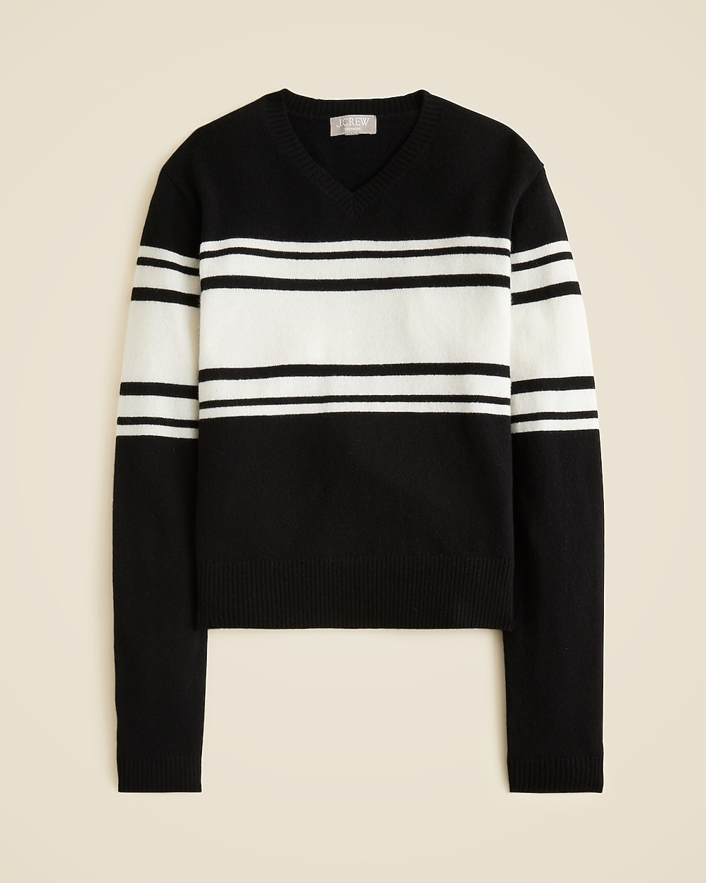 Cashmere high V-neck sweater in stripe | J. Crew US