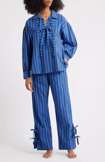 Damson Madder Floki Stripe Organic Cotton Pajamas in Blue at Nordstrom Rack, Size 4 Us / 8 Uk | Nordstrom Rack
