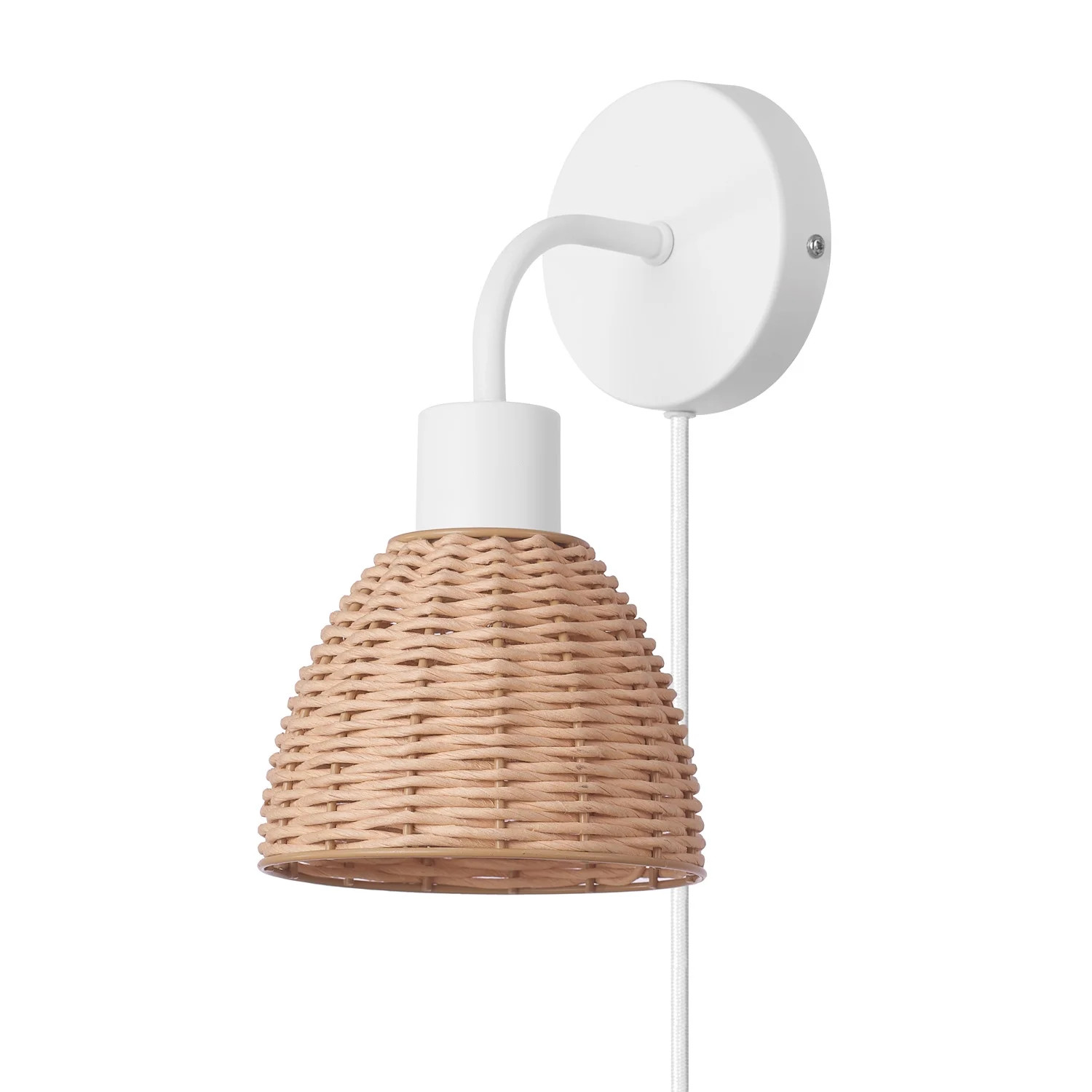 Globe Electric Briar 1-Light Matte White Plug-In or Hardwire Wall Sconce with Rattan Shade, 91004... | Walmart (US)