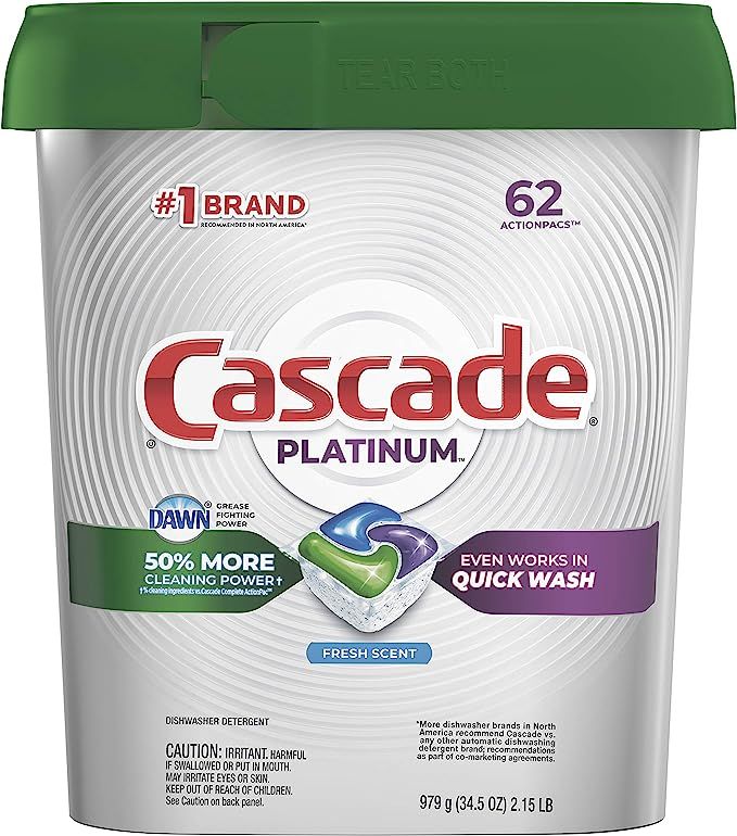 Cascade Platinum Dishwasher Pods, Actionpacs Dishwasher Detergent with Dishwasher Cleaner Action,... | Amazon (US)