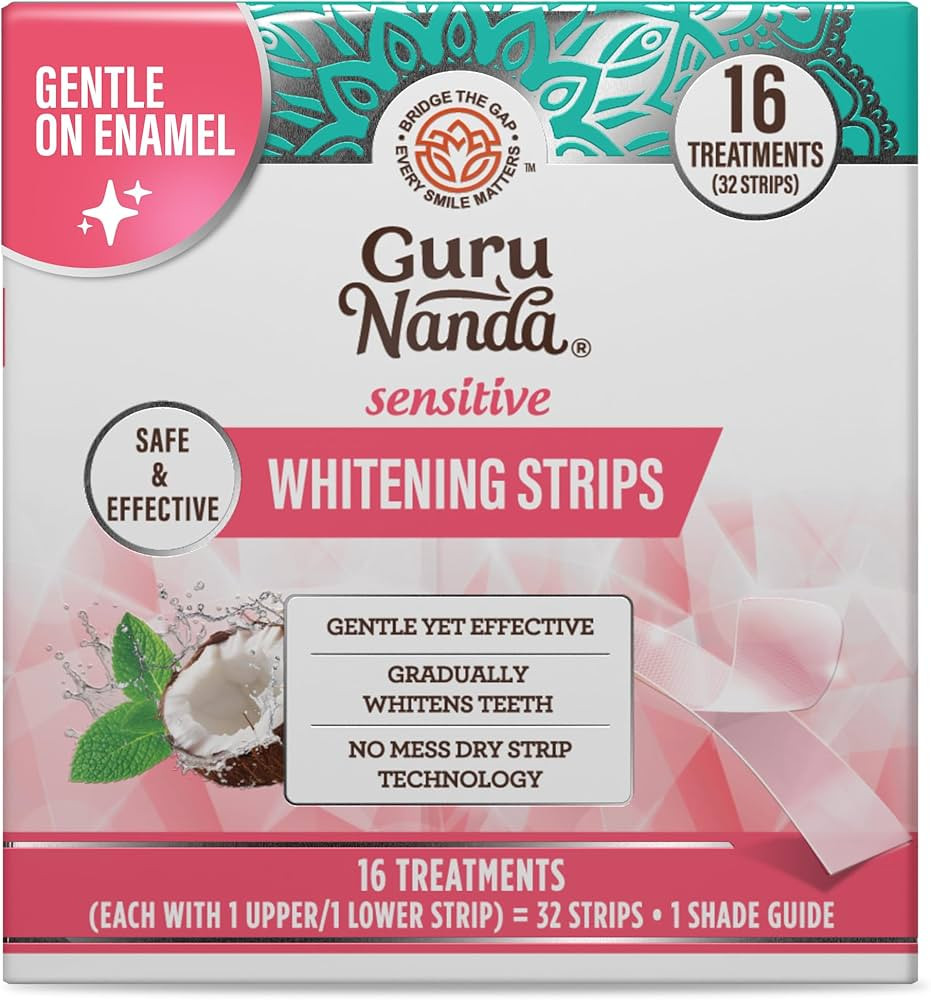 GuruNanda Tiras blanqueadoras de dientes sensibles: tratamiento de 16 d\u00edas, f\u00f3rmula sua... | Amazon (US)