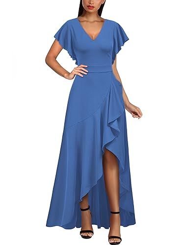 Amazon.com: Miusol Women's Formal V Neck Ruffle Split Evening Party Long Dress (Large, Black) : C... | Amazon (US)