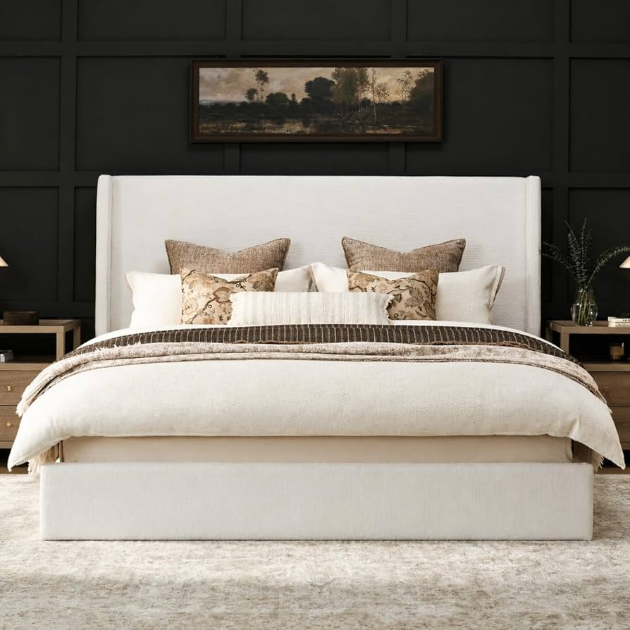 RECCI King Size Bed Frame with 53" Extra Tall Wingback Headboard, Luxury Upholstered Platform Bed... | Amazon (US)