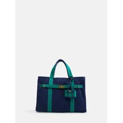 Free Assembly Women's Canvas Tote Handbag with Tote Charm, Navy with Green | Walmart (US)