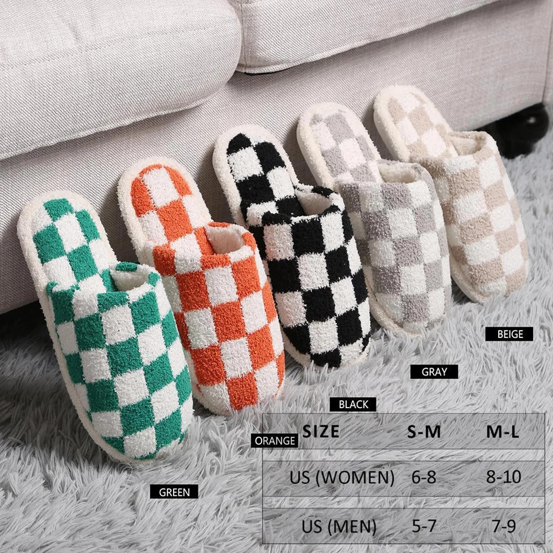 Super Soft Checker Board Patterned Home Indoor Floor Slippers | Etsy (US)