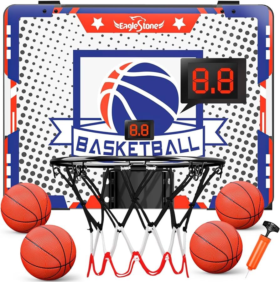 EagleStone Kids Indoor Basketball Hoop, 4 Balls Mini Basketball Toy for Toddlers, with Electronic... | Amazon (US)