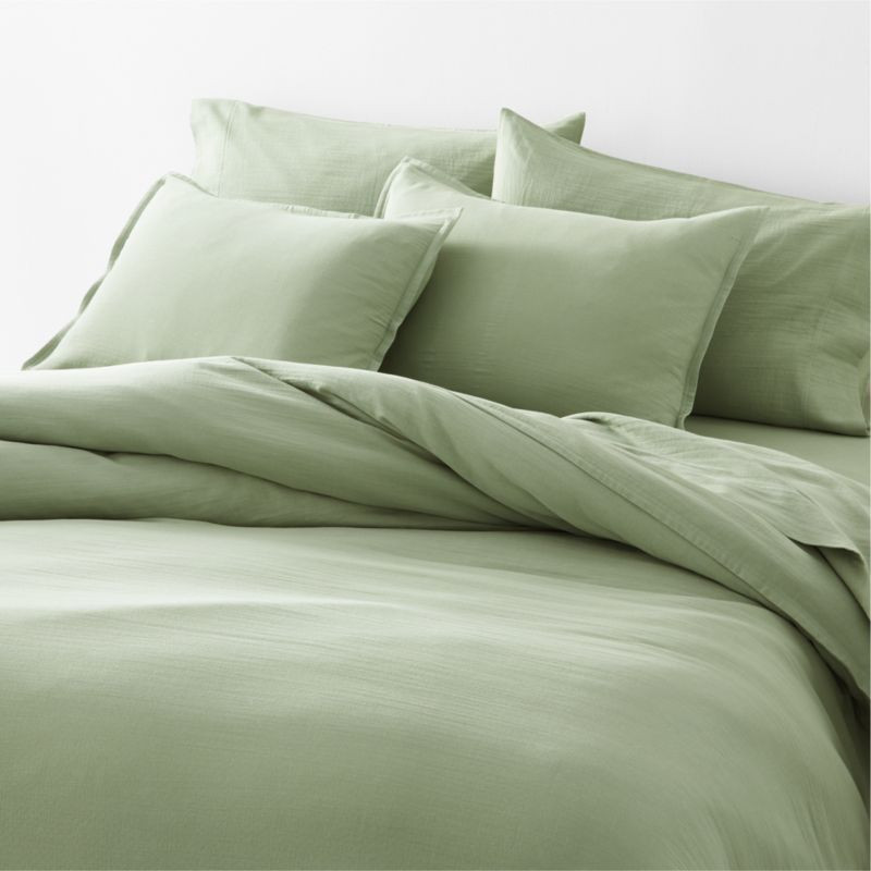 Organic Double Weave Lily Pad Green King Duvet + Reviews | Crate & Barrel | Crate & Barrel