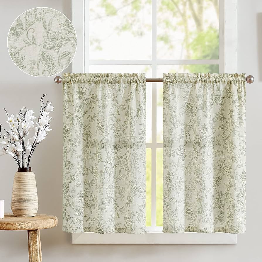 jinchan Floral Kitchen Curtains for Windows 24 Inch Linen Tier Farmhouse Cafe Curtains Country Bo... | Amazon (US)