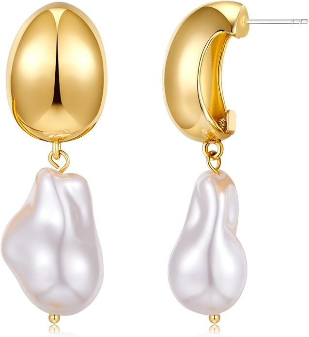 Pearl Drop Earrings for Women Vintage Statement Gold Pearl Dangle Earrings Chunky Earrings Fashio... | Amazon (US)