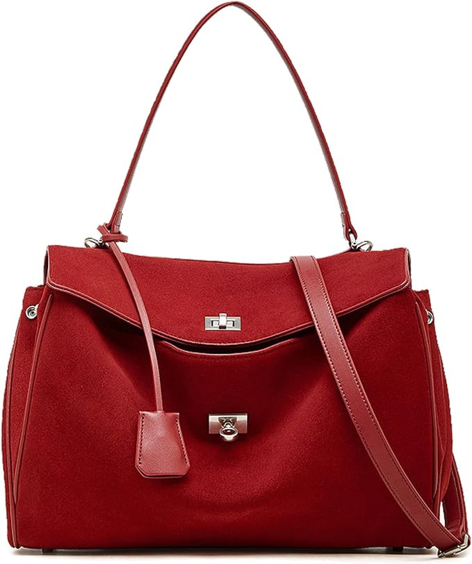 Suede Tote Bag for Women, Soft Cowhide Leather Shoulder Bag | Large Capacity Ladies Handbags, Top... | Amazon (US)