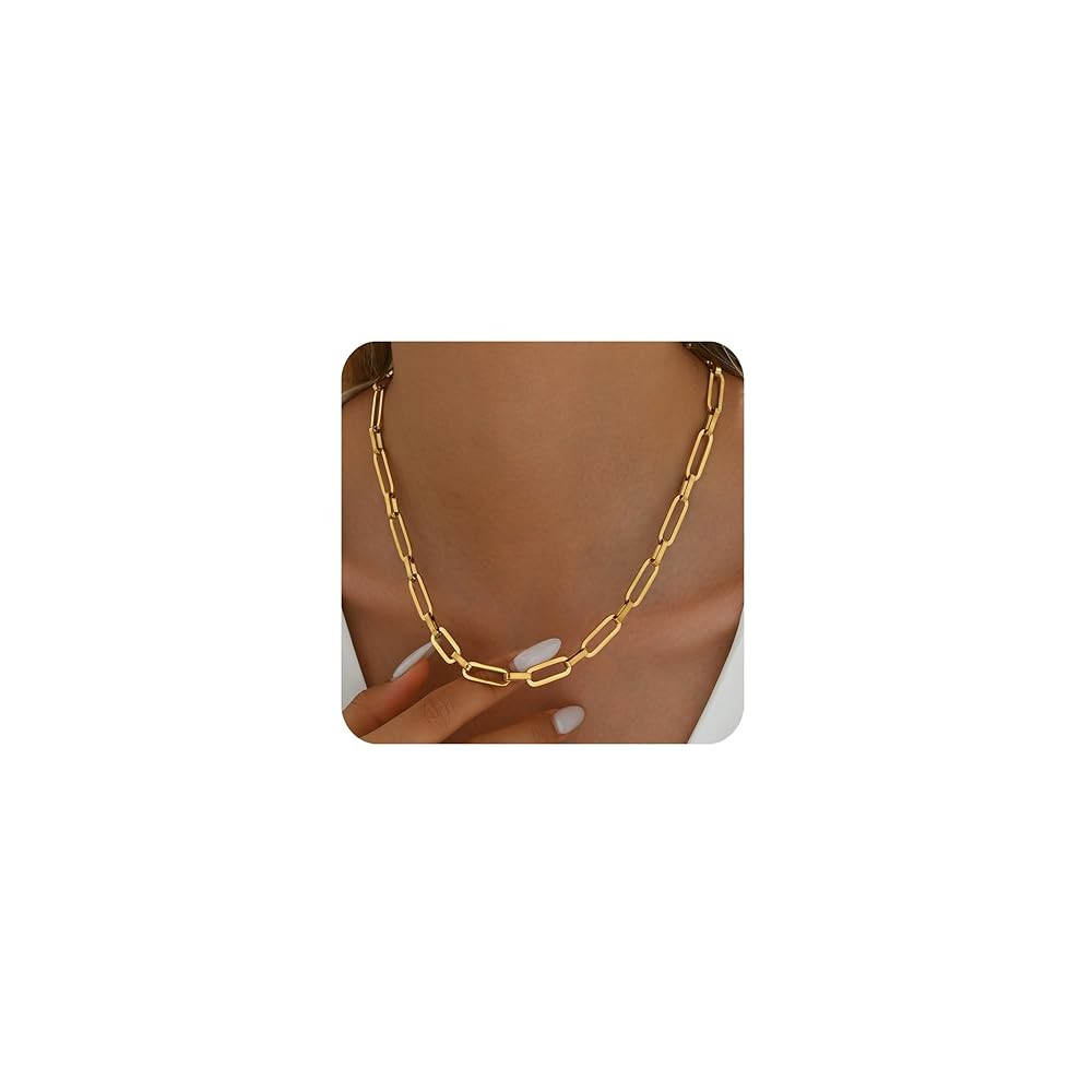 Gold Cross Women's Necklace 18K Gold Plated Stainless Steel Handmade Pearl Necklace Gold Papercli... | Amazon (US)