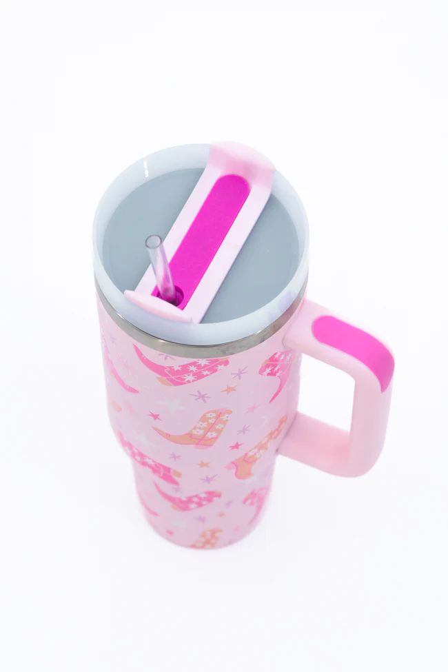 Sippin' Pretty Boots 40 0z Drink Tumbler With Lid And Straw | Pink Lily