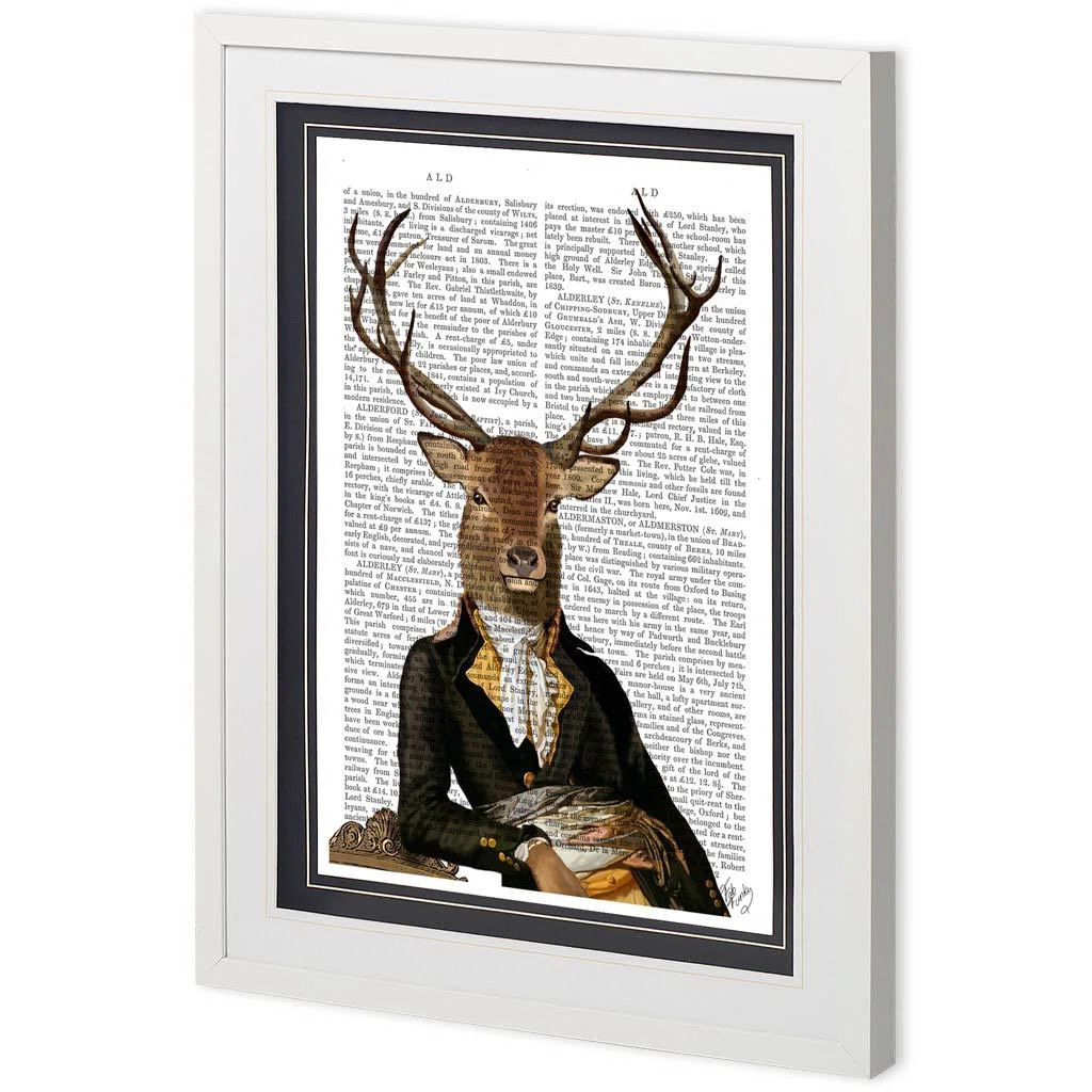 Custom Deer in Chair by Fab Funky a Framed Art Print Matted under Glass | Wayfair North America