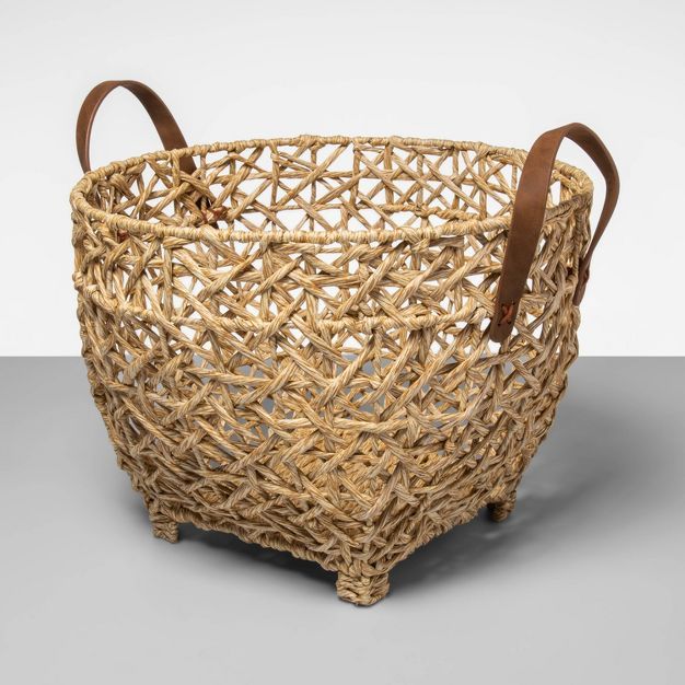 Open Woven Basket with Feet and Leather Handle - Opalhouse&#8482; | Target