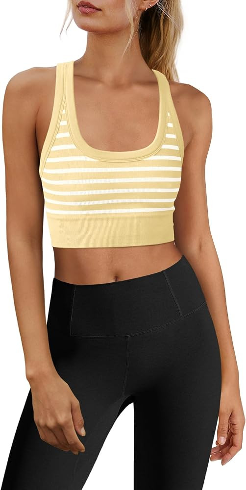 Yanekop Womens Yoga Sports Bra Longline Striped Workout Bras Supportive Scoop Neck Racerback Crop... | Amazon (US)