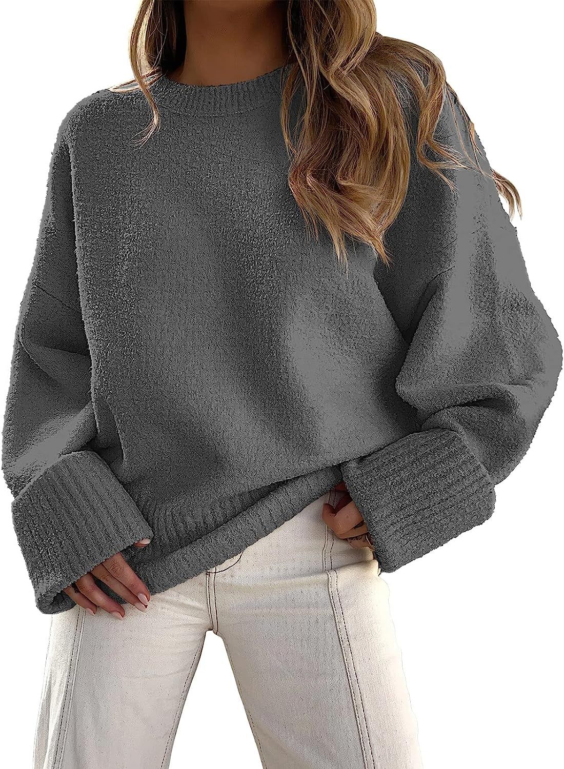 ANRABESS Women's Crewneck Long Sleeve Oversized Fuzzy Knit Chunky Warm Pullover Sweater Top | Amazon (US)