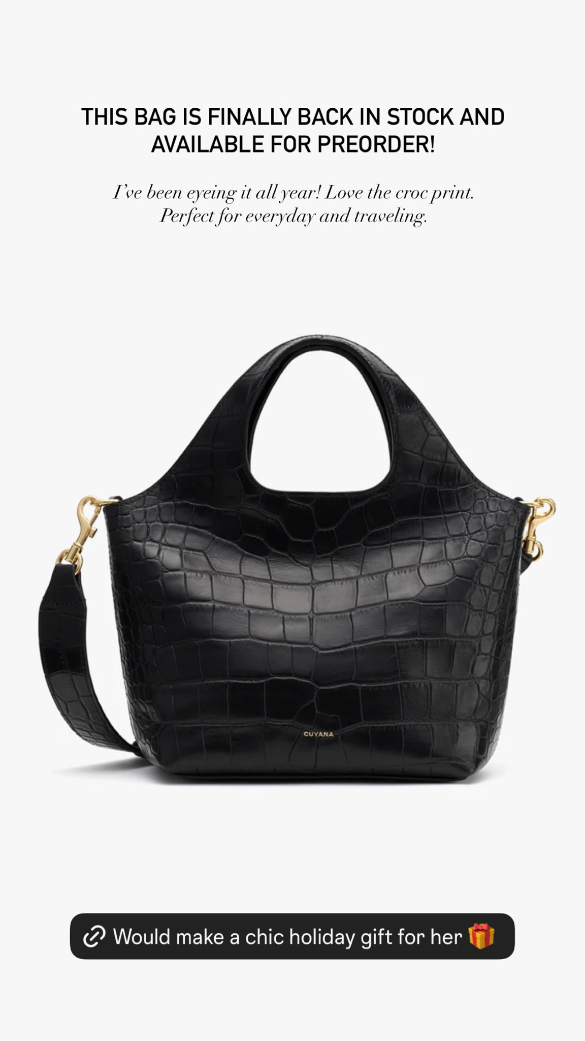 This bag is so chic! Perfect for everyday and traveling. Would make a chic holiday gift for her. 🎁 It’s back in stock and available for preorder! 

Purse, small purse, everyday bag, gift guide, gift ideas for her, The Stylizt 



#LTKGiftGuide #LTKItBag #LTKWorkwear