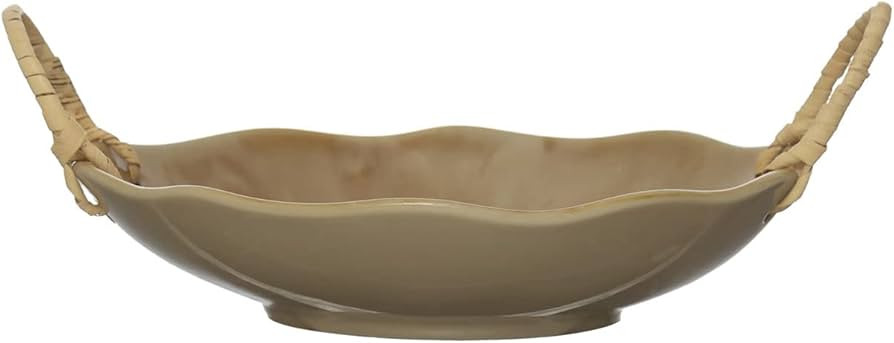 Creative Co-Op Stoneware Bowl with Rattan Wrapped Handles, Reactive Crackle Glaze,Cream | Amazon (US)