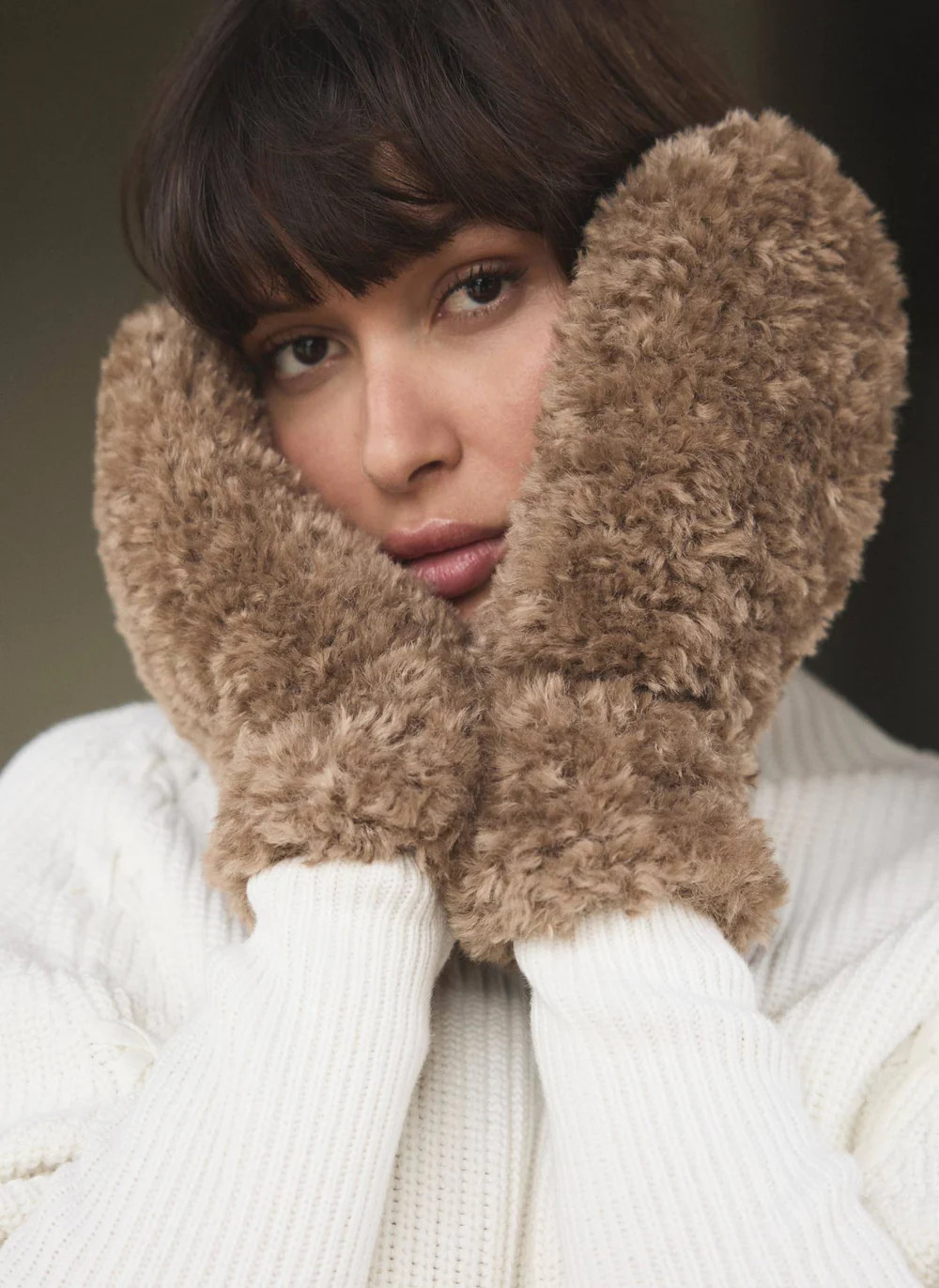 Neutral Borg Mittens | Mint Velvet