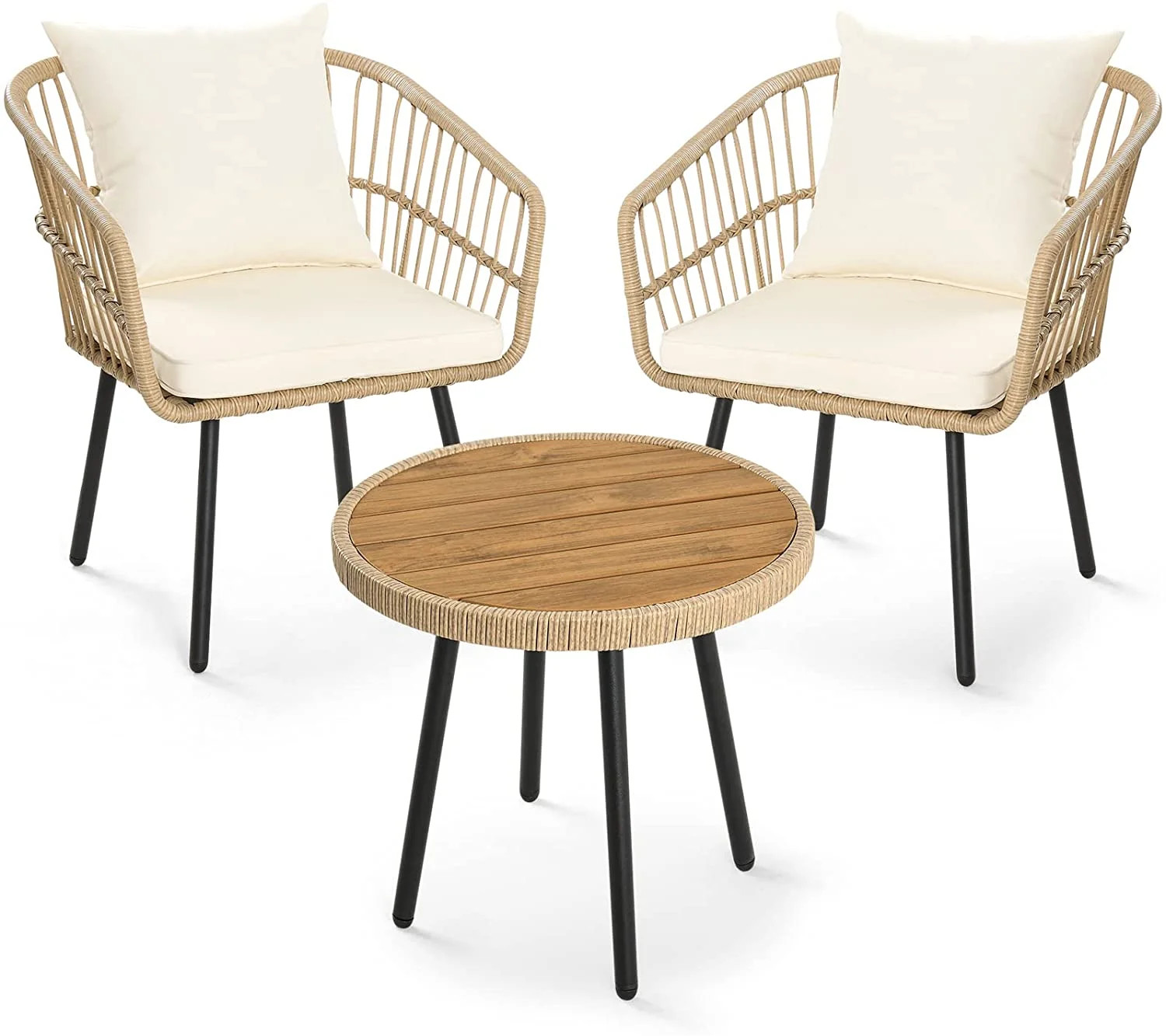 DWVO 3 Pieces Patio Wicker Conversation Chair Set, Outdoor Furniture Seating with Table & Cushion... | Walmart (US)