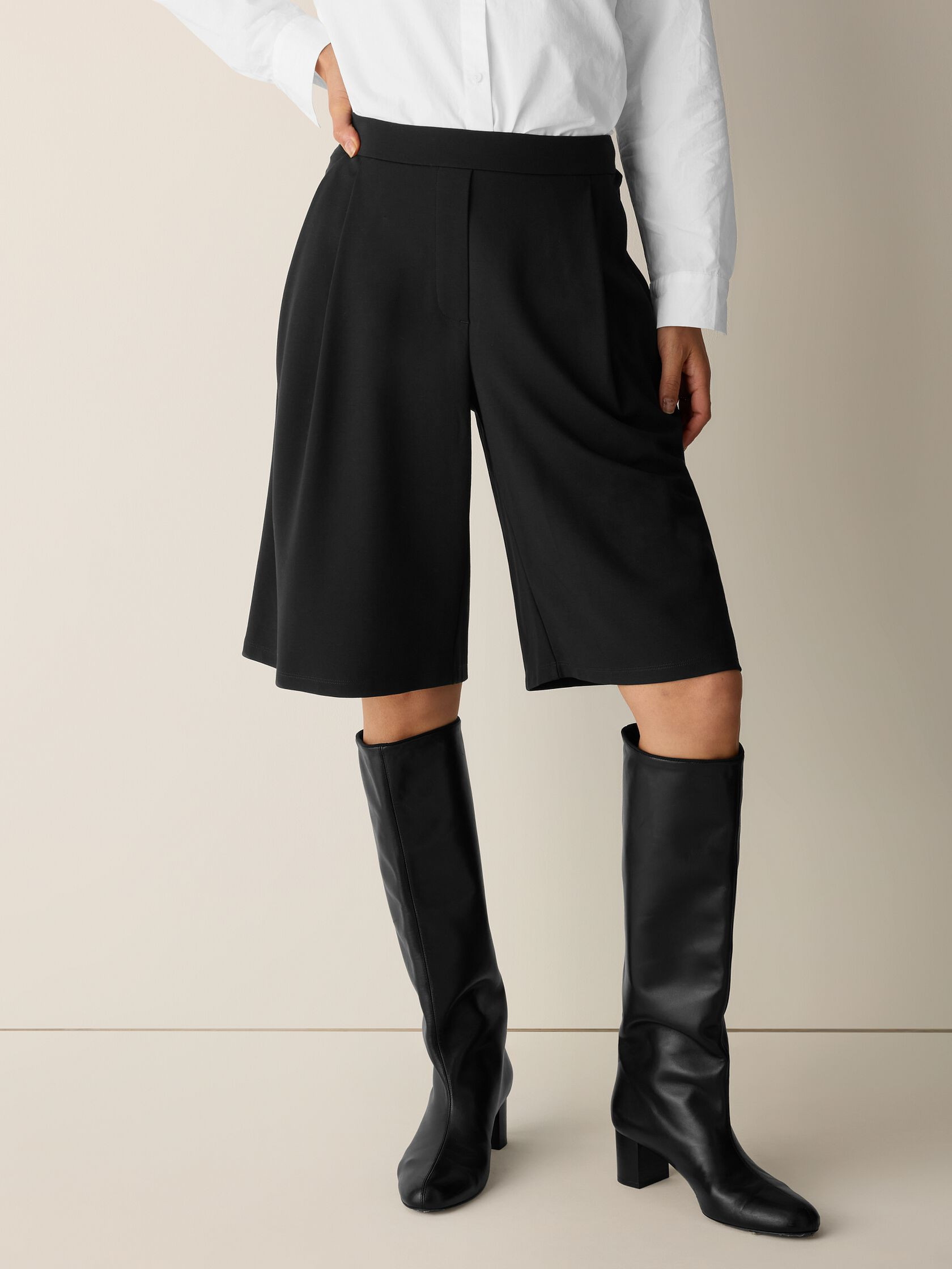Extra-Fine Ponte Pleated Shorts | Eileen Fisher