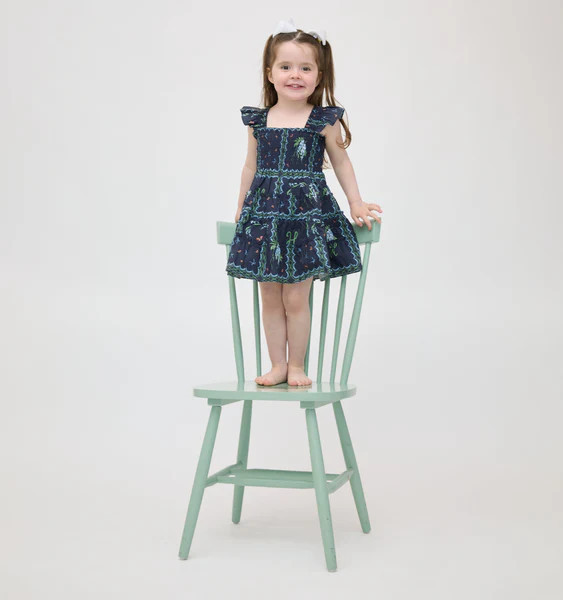 The Tiny Ellie Nap Dress - Navy Floral Patchwork | Hill House Home UK