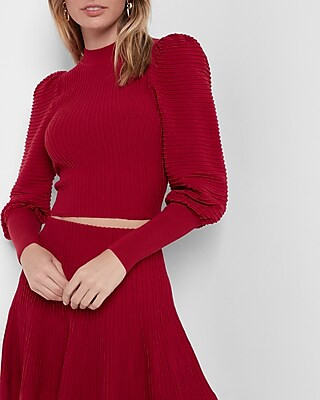 Ribbed Mock Neck Balloon Sleeve Sweater | Express