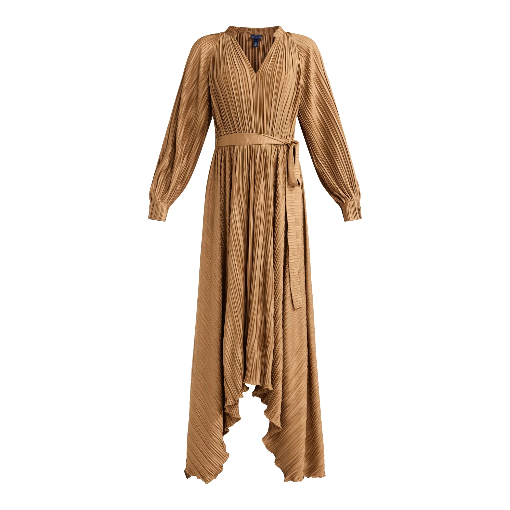 Scoop Women’s Pleated Handkerchief Hem Dress with Long Sleeves, Sizes XS-XXL | Walmart (US)