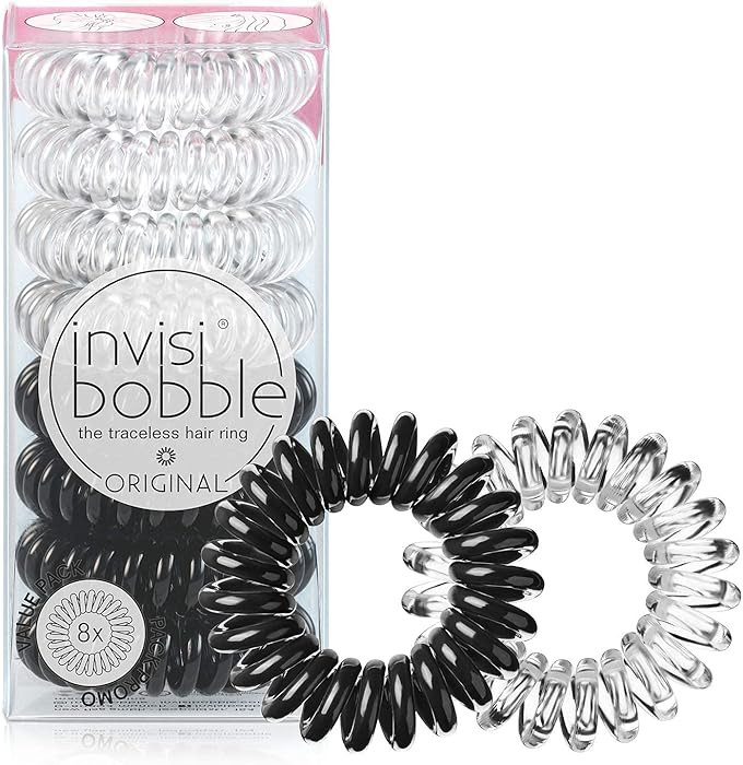 invisibobble Original Traceless Spiral Hair Ties - Pack of 8, Crystal Clear and True Black- Stron... | Amazon (US)