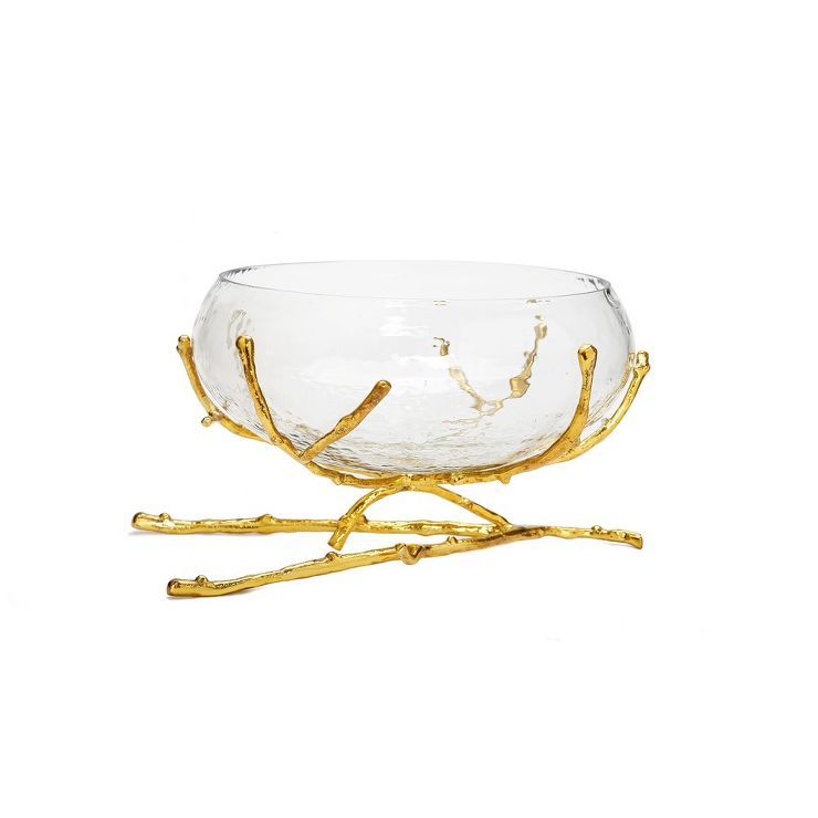Classic Touch Glass Bowl with Gold Twig Base - 11"D | Target